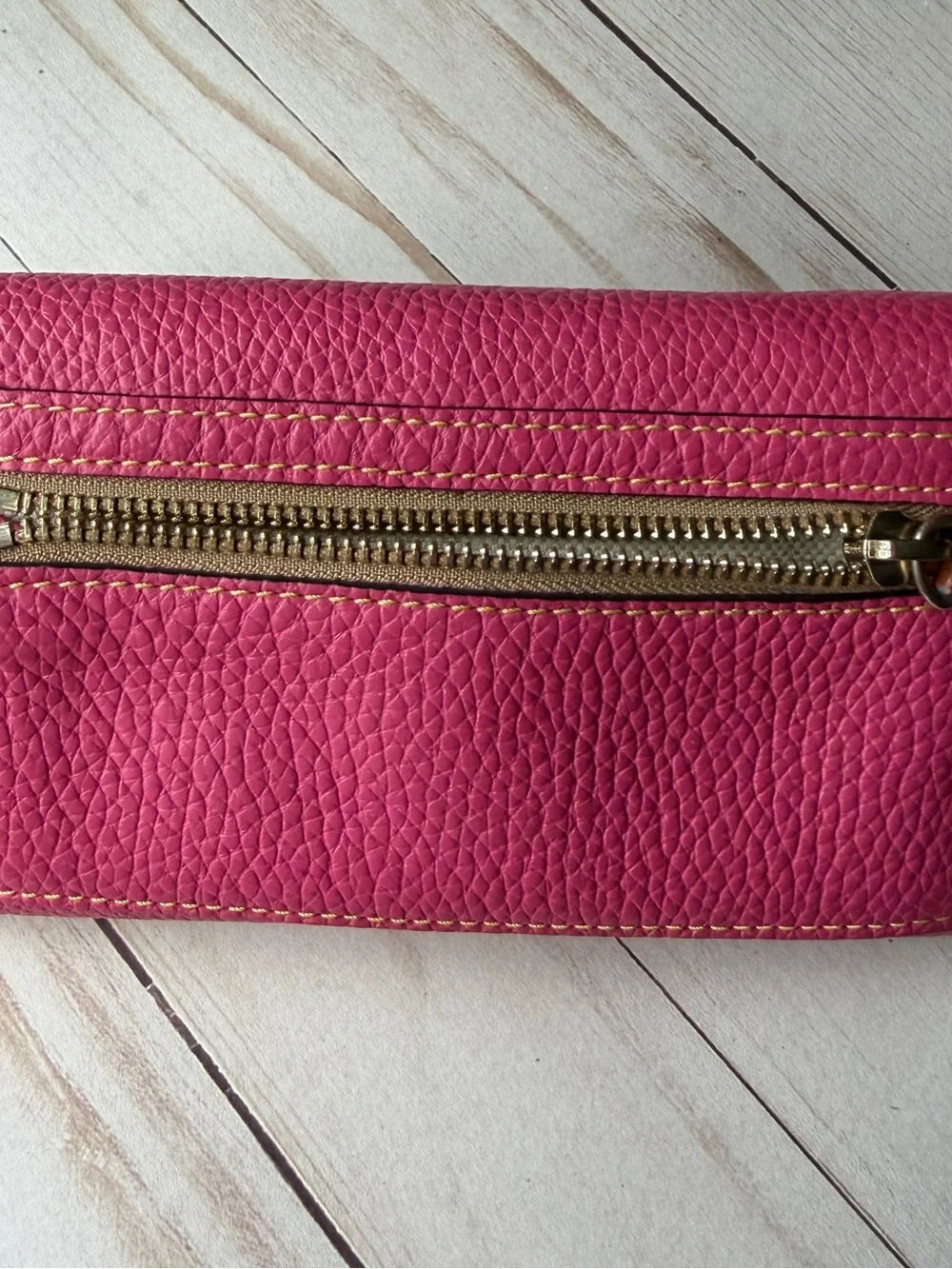 Dooney & Bourke Pink Leather Continental Wallet with Brown Trim